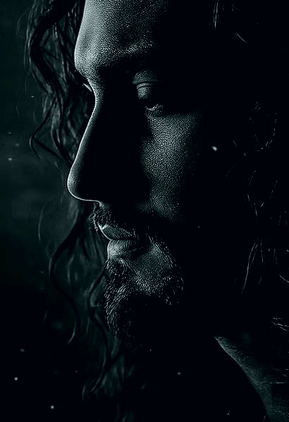 Michael Sciabbarrasi, composer and sound designer, in profile. A moody black-and-white portrait.